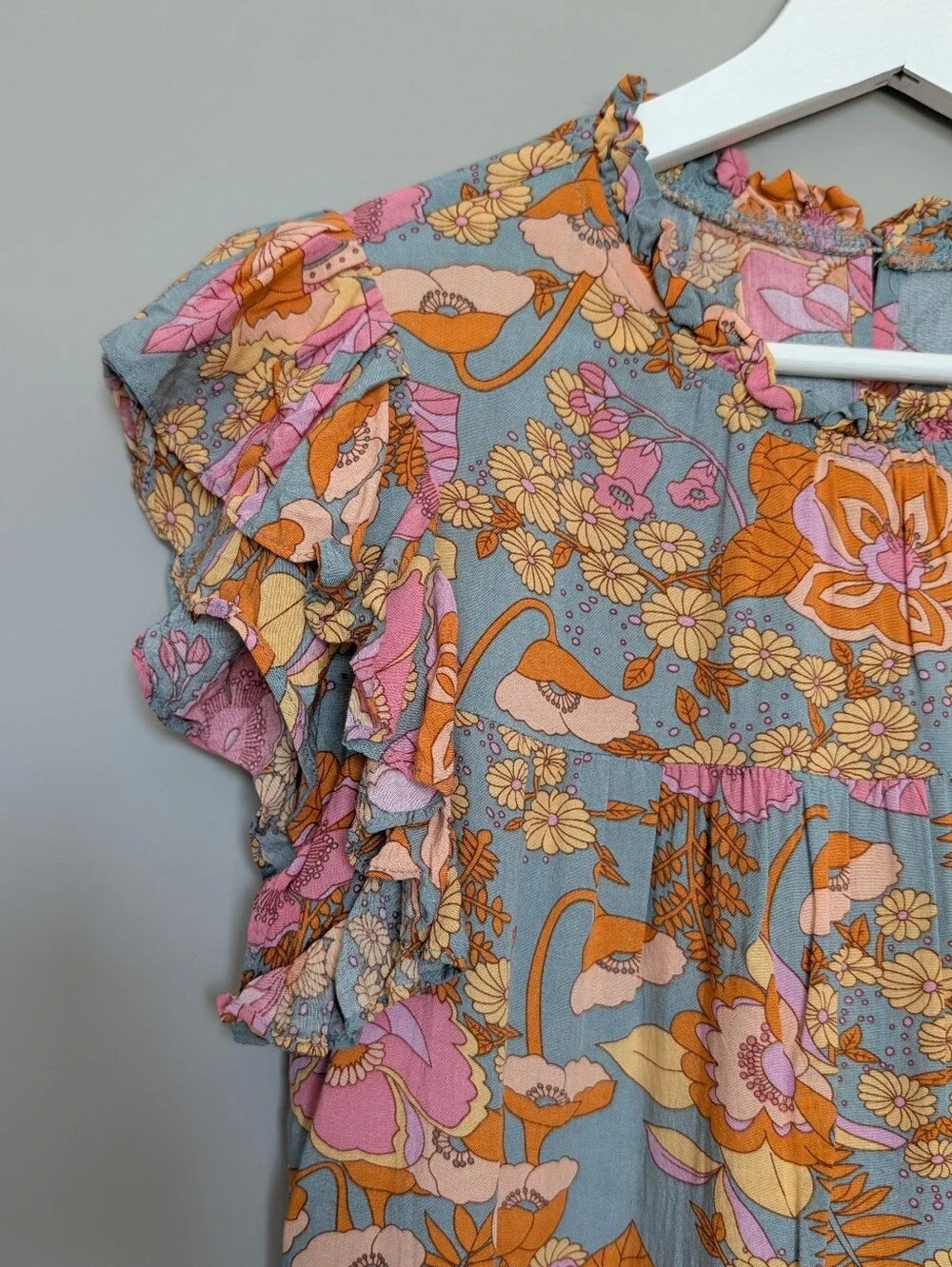 Jodifl Floral Ruffle Sleeve Tiered Mini Dress Size Small